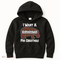 I Want A Hippopotamus For Christmas Buffalo Plaid Hippo Kids Hoodie thumb 0