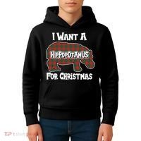 I Want A Hippopotamus For Christmas Buffalo Plaid Hippo Kids Hoodie thumb 4