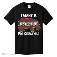 I Want A Hippopotamus For Christmas Buffalo Plaid Hippo Kids T-Shirt thumb 0