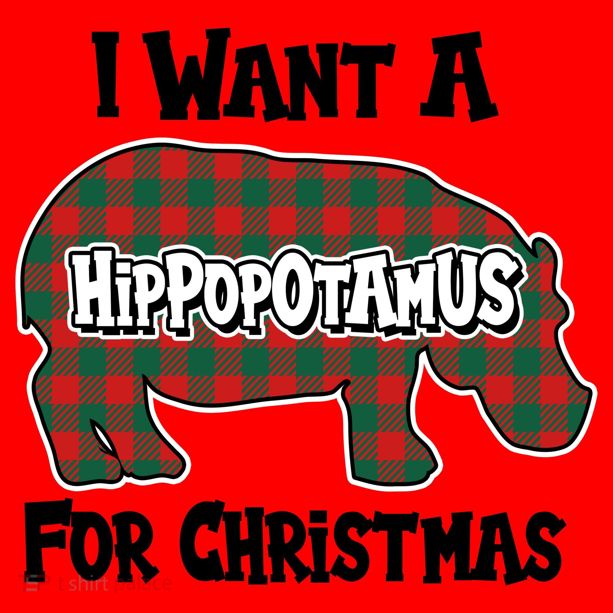 I Want A Hippopotamus For Christmas Buffalo Plaid Hippo Santa Hat