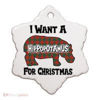 I Want A Hippopotamus For Christmas Buffalo Plaid Hippo Ceramic Ornament thumb 0
