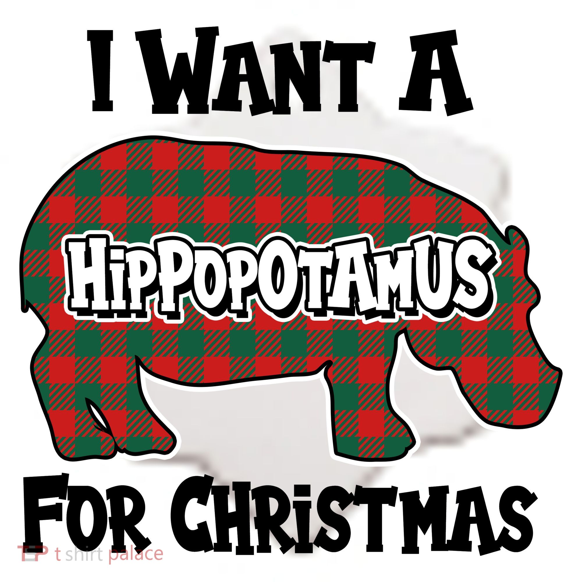 I Want A Hippopotamus For Christmas Buffalo Plaid Hippo Ceramic Ornament