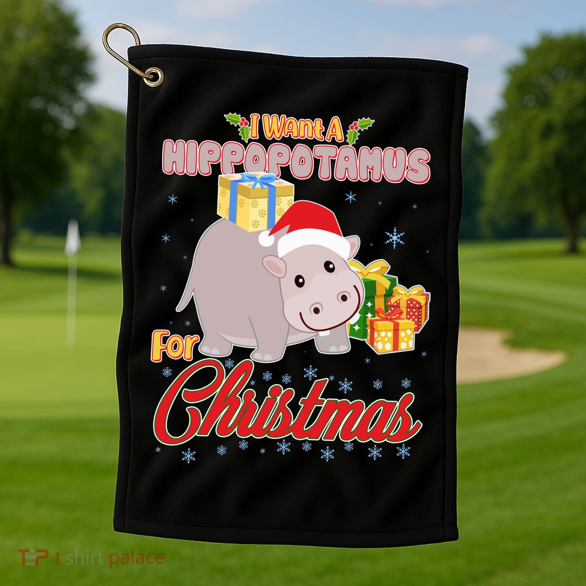 I Want A Hippopotamus for Christmas Classic Song Golf Towel