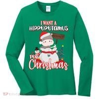 I Want A Hippopotamus For Christmas Ho Ho Ho Women's Long Sleeve Shirt thumb 0