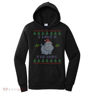 I Want A Hippopotamus For Christmas Ugly Women's Hoodie