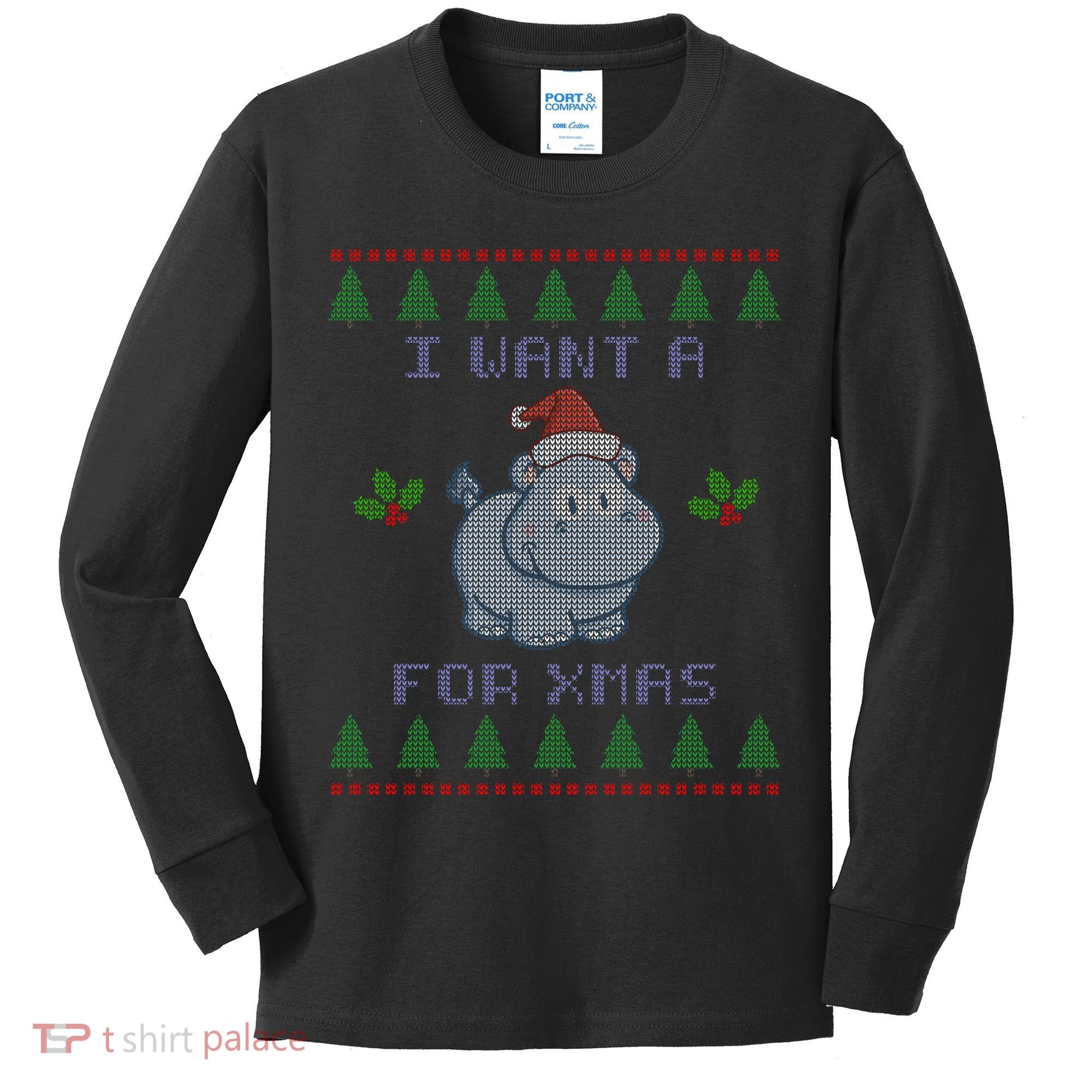 I Want A Hippopotamus For Christmas Ugly Kids Long Sleeve Shirt