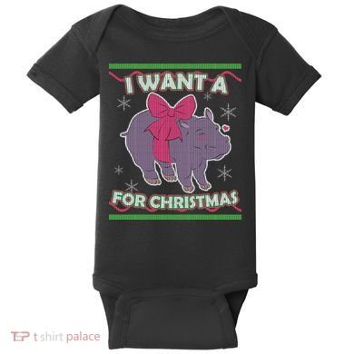 I Want A Hippopotamus Ugly Christmas Sweater Baby Bodysuit