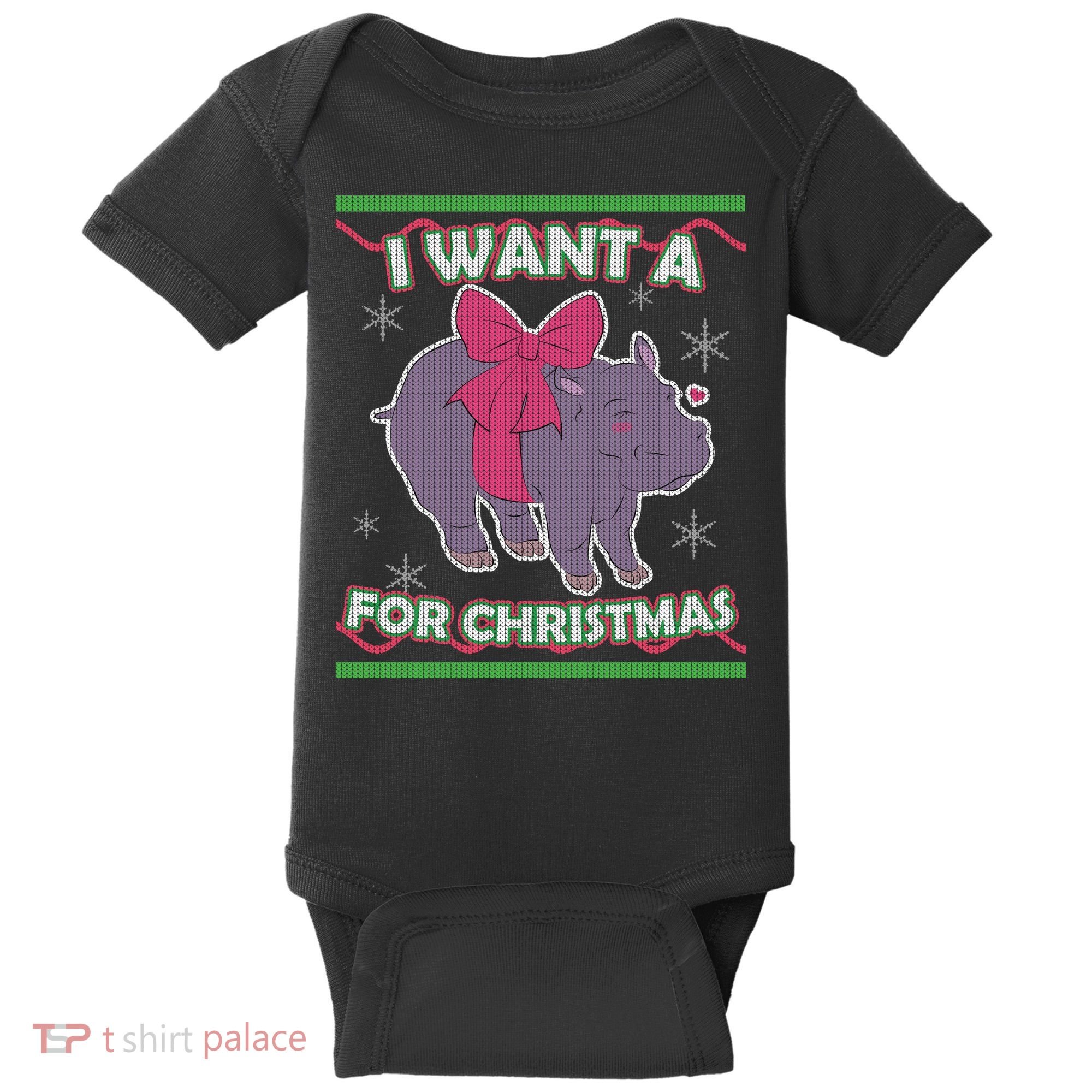 I Want A Hippopotamus Ugly Christmas Sweater Baby Bodysuit