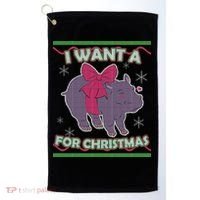 I Want A Hippopotamus Ugly Christmas Sweater Golf Towel thumb 0
