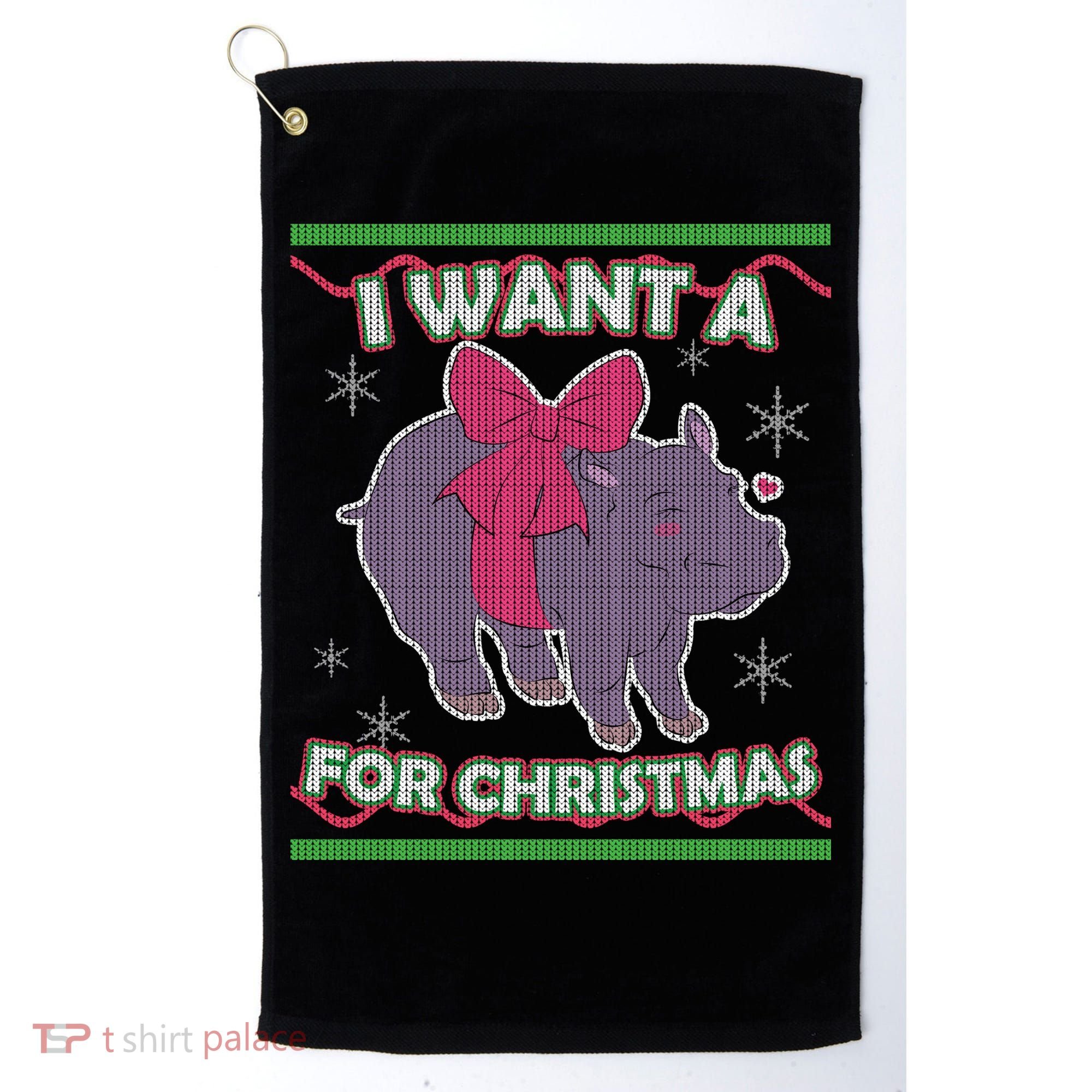 I Want A Hippopotamus Ugly Christmas Sweater Golf Towel