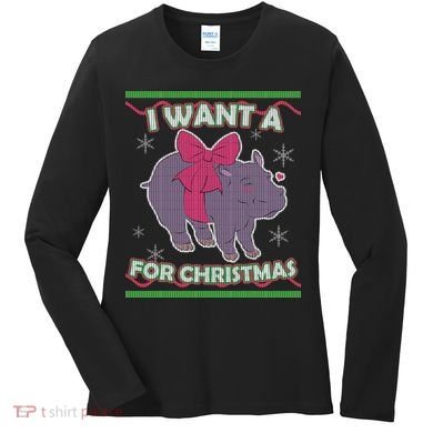 I Want A Hippopotamus Ugly Christmas Sweater Women's Long Sleeve Shirt