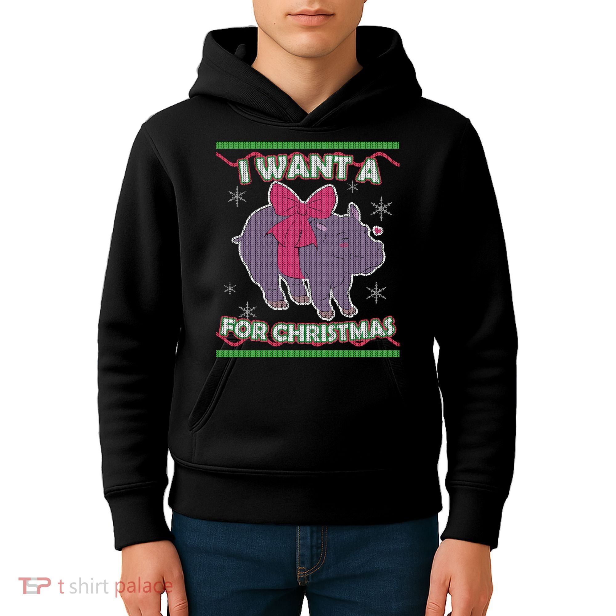 I Want A Hippopotamus Ugly Christmas Sweater Kids Hoodie