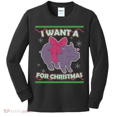 I Want A Hippopotamus Ugly Christmas Sweater Kids Long Sleeve Shirt