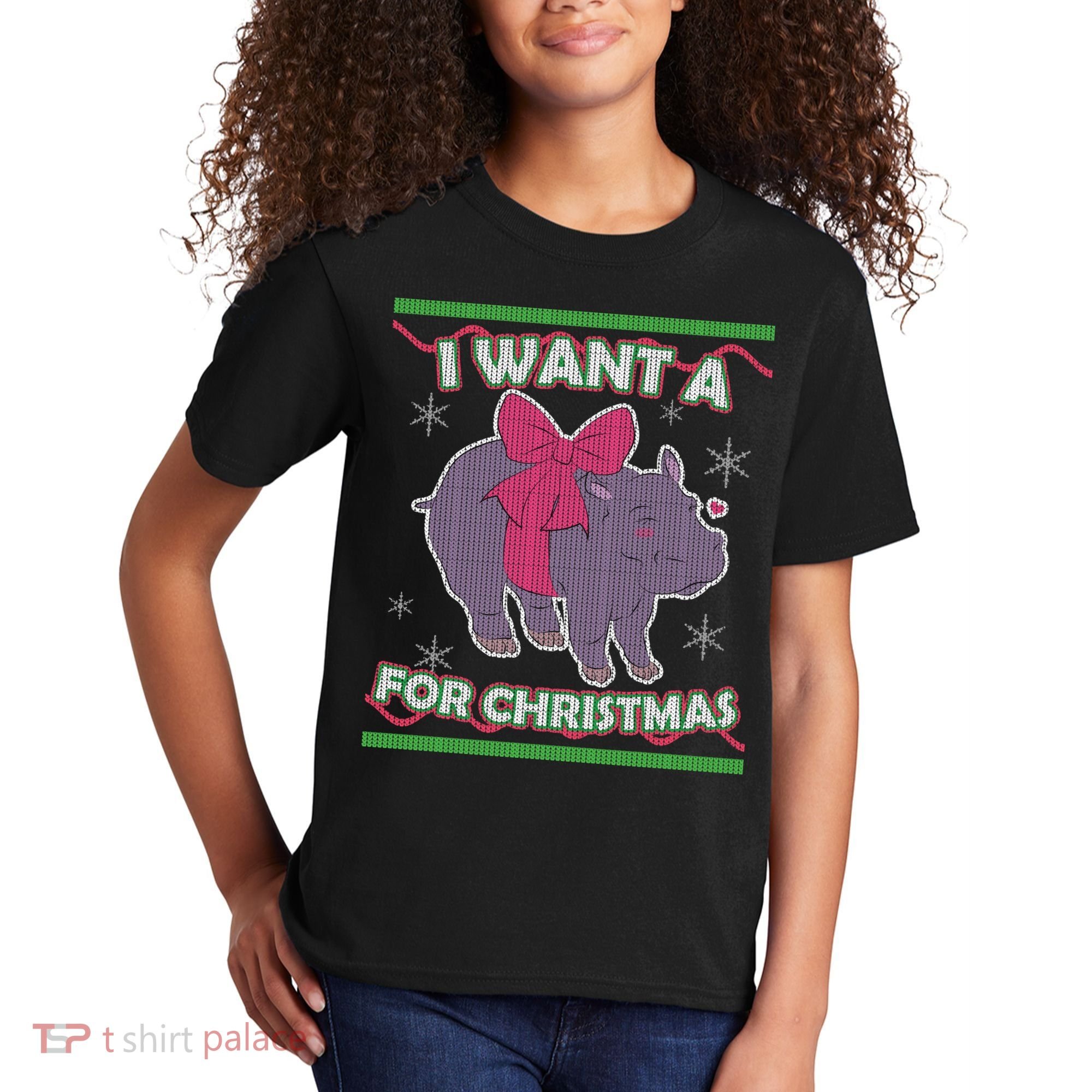 I Want A Hippopotamus Ugly Christmas Sweater Kids T-Shirt