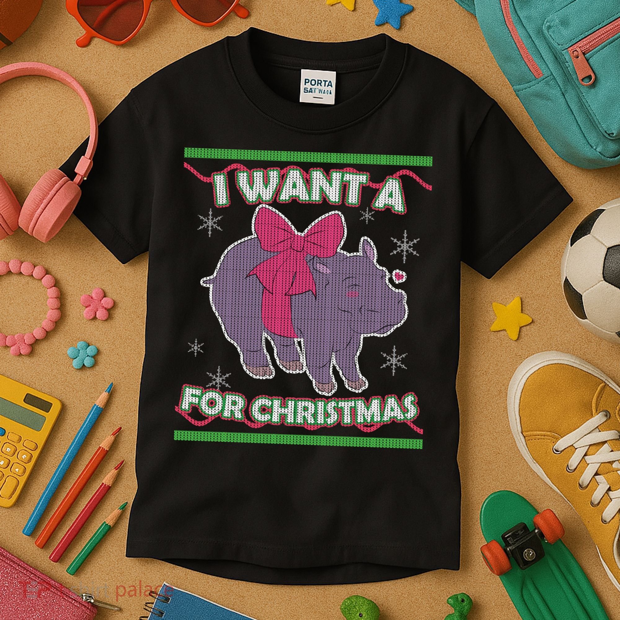 I Want A Hippopotamus Ugly Christmas Sweater Kids T-Shirt