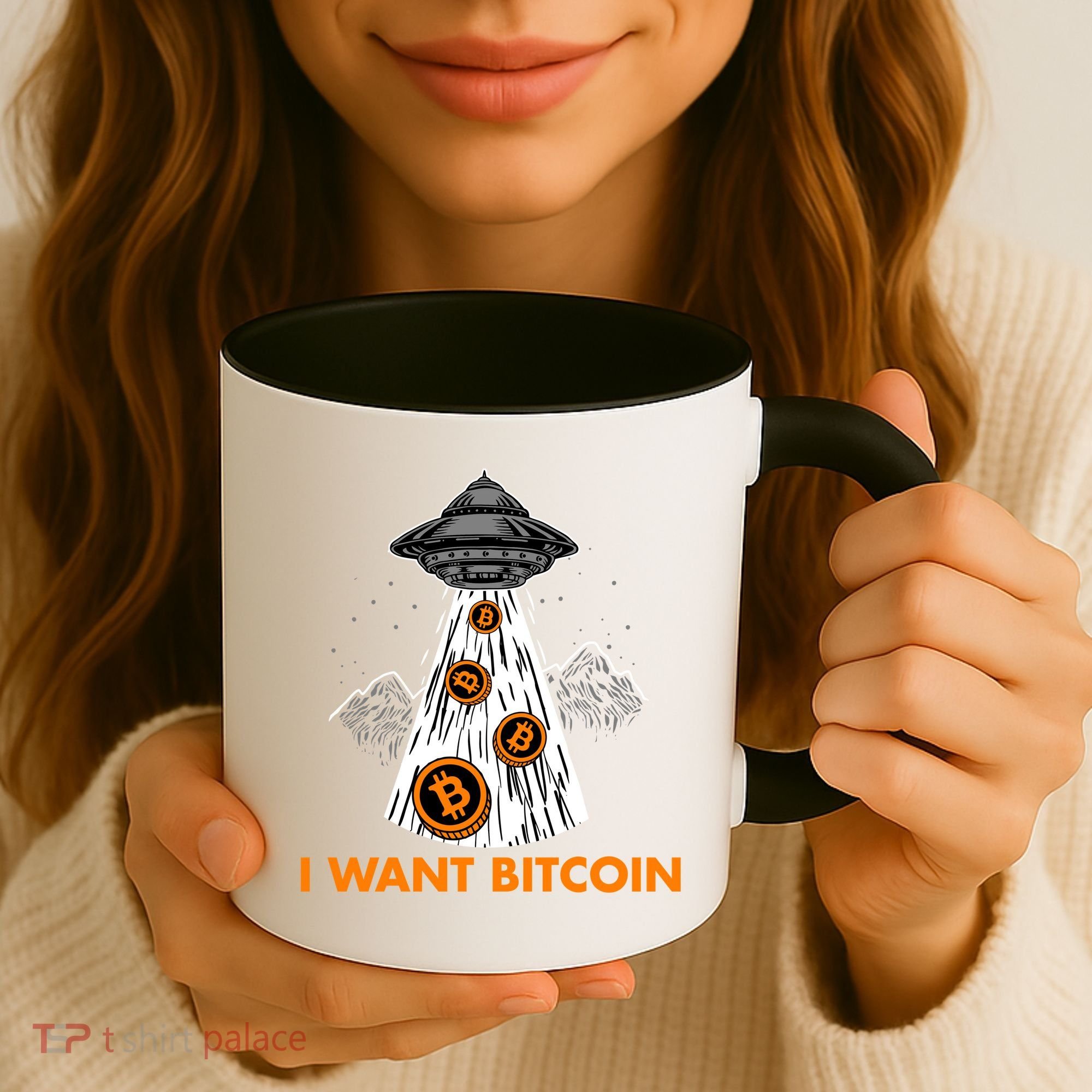 I Want Bitcoin BTC Crypto Currency UFO Coffee Mug