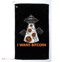 I Want Bitcoin BTC Crypto Currency UFO Golf Towel thumb 0