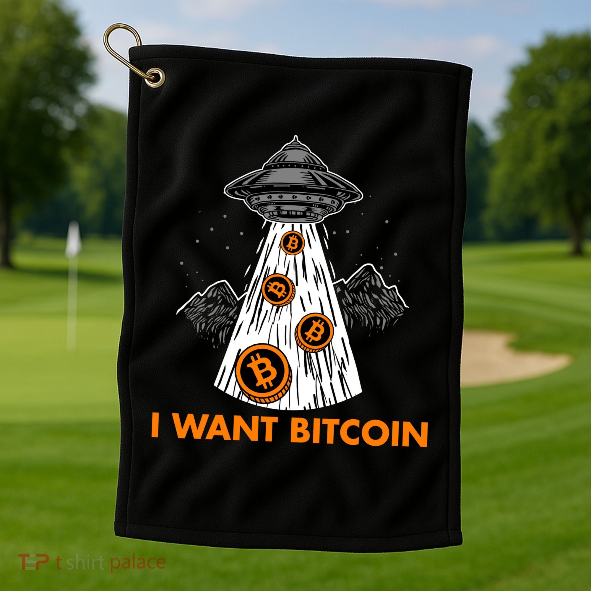 I Want Bitcoin BTC Crypto Currency UFO Golf Towel