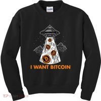 I Want Bitcoin BTC Crypto Currency UFO Kids Sweatshirt thumb 0