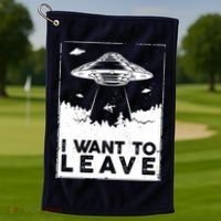 I Want To Leave UFO Alien Golf Towel thumb 1