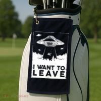 I Want To Leave UFO Alien Golf Towel thumb 2