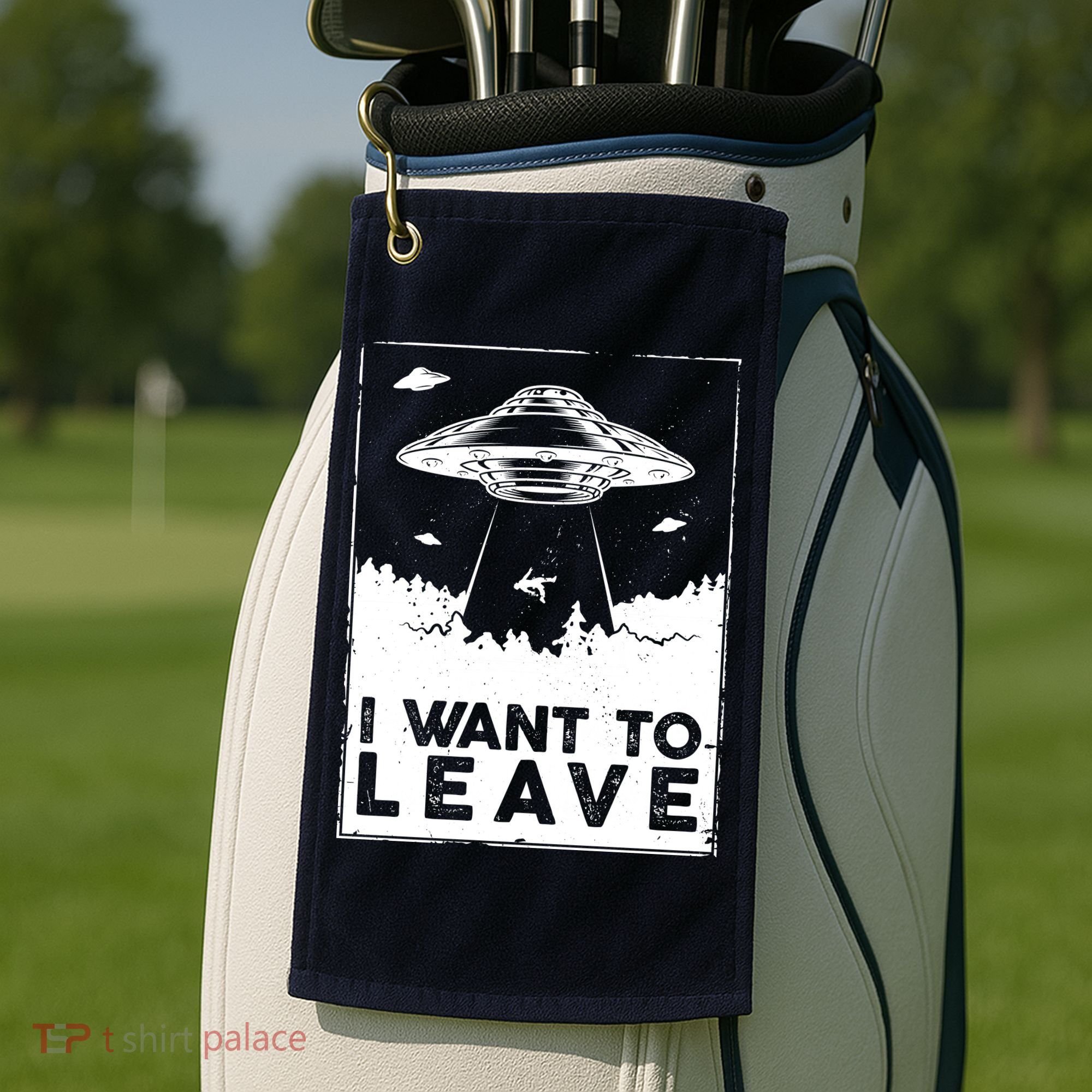 I Want To Leave UFO Alien Golf Towel