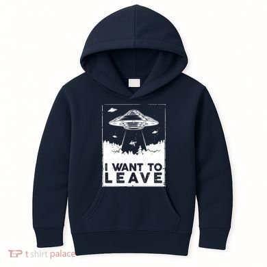 I Want To Leave UFO Alien Kids Hoodie