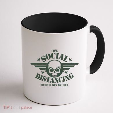 I Was Social Distancing Before It Was Cool Skull Badge Coffee Mug back