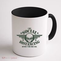I Was Social Distancing Before It Was Cool Skull Badge Coffee Mug thumb 1