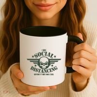 I Was Social Distancing Before It Was Cool Skull Badge Coffee Mug thumb 3