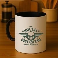 I Was Social Distancing Before It Was Cool Skull Badge Coffee Mug thumb 4