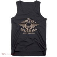 I Was Social Distancing Before It Was Cool Skull Badge Tank Top thumb 0
