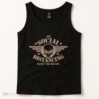 I Was Social Distancing Before It Was Cool Skull Badge Tank Top thumb 2