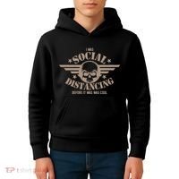 I Was Social Distancing Before It Was Cool Skull Badge Kids Hoodie thumb 4