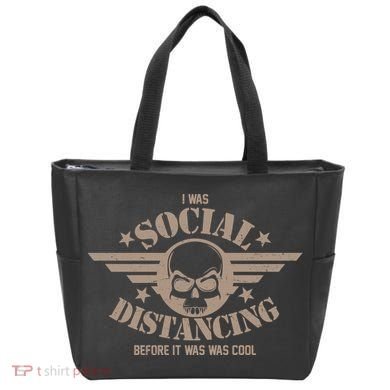 I Was Social Distancing Before It Was Cool Skull Badge Tote Bag
