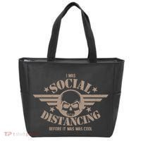 I Was Social Distancing Before It Was Cool Skull Badge Tote Bag thumb 0