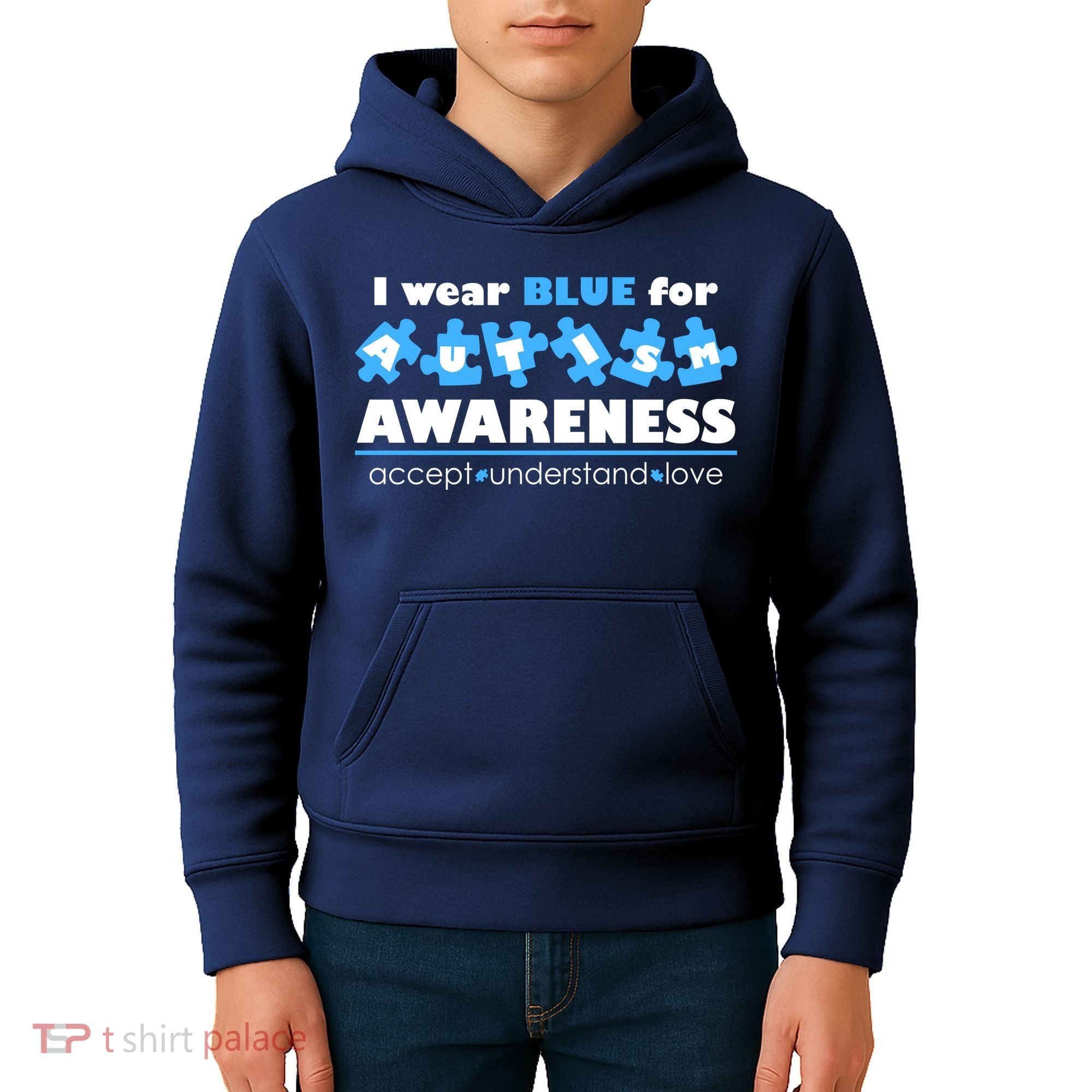 I Wear Blue For Autism Awareness Accept Understand Love Kids Hoodie