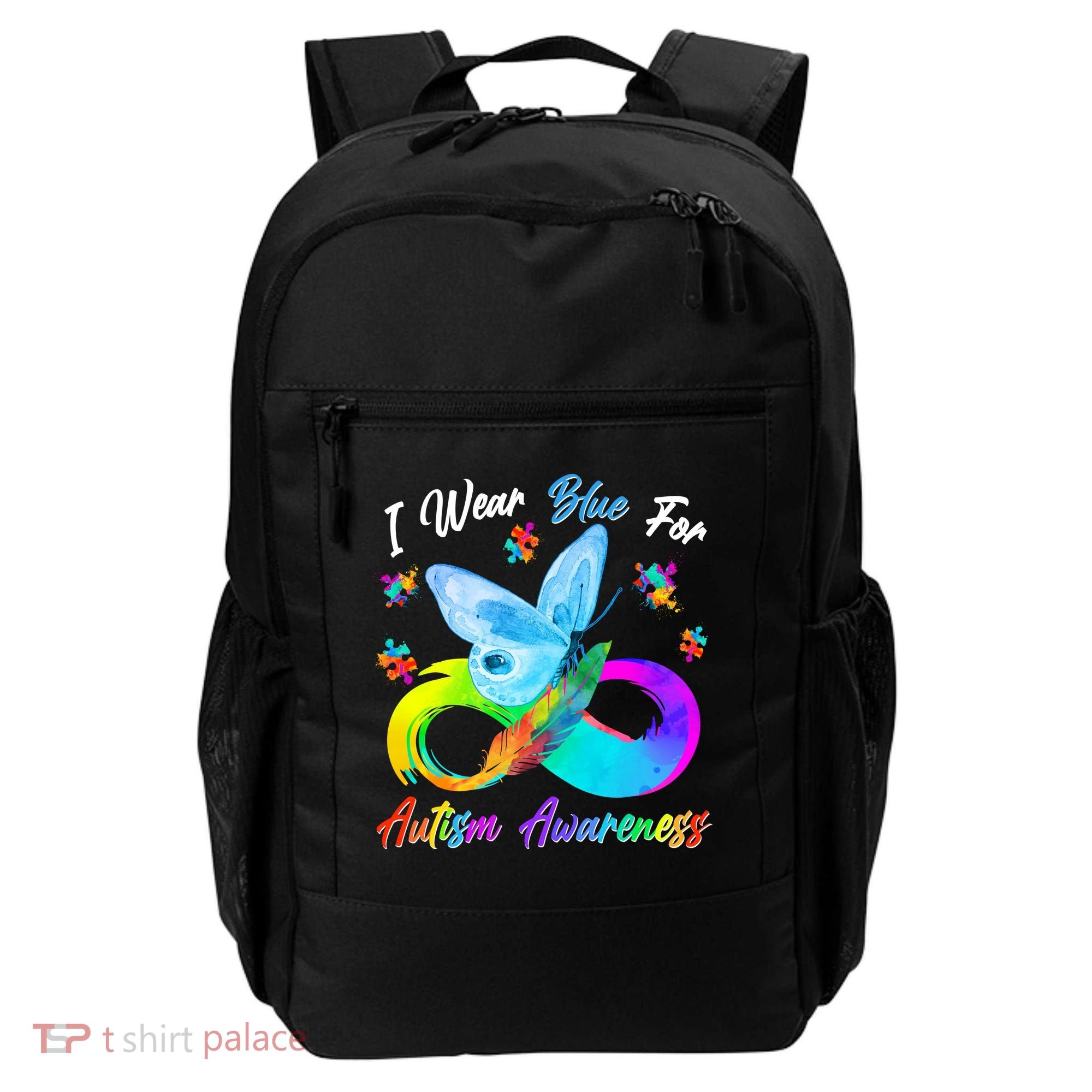I Wear Blue For Autism Awareness Butterfly Infinity Rainbow  Backpack