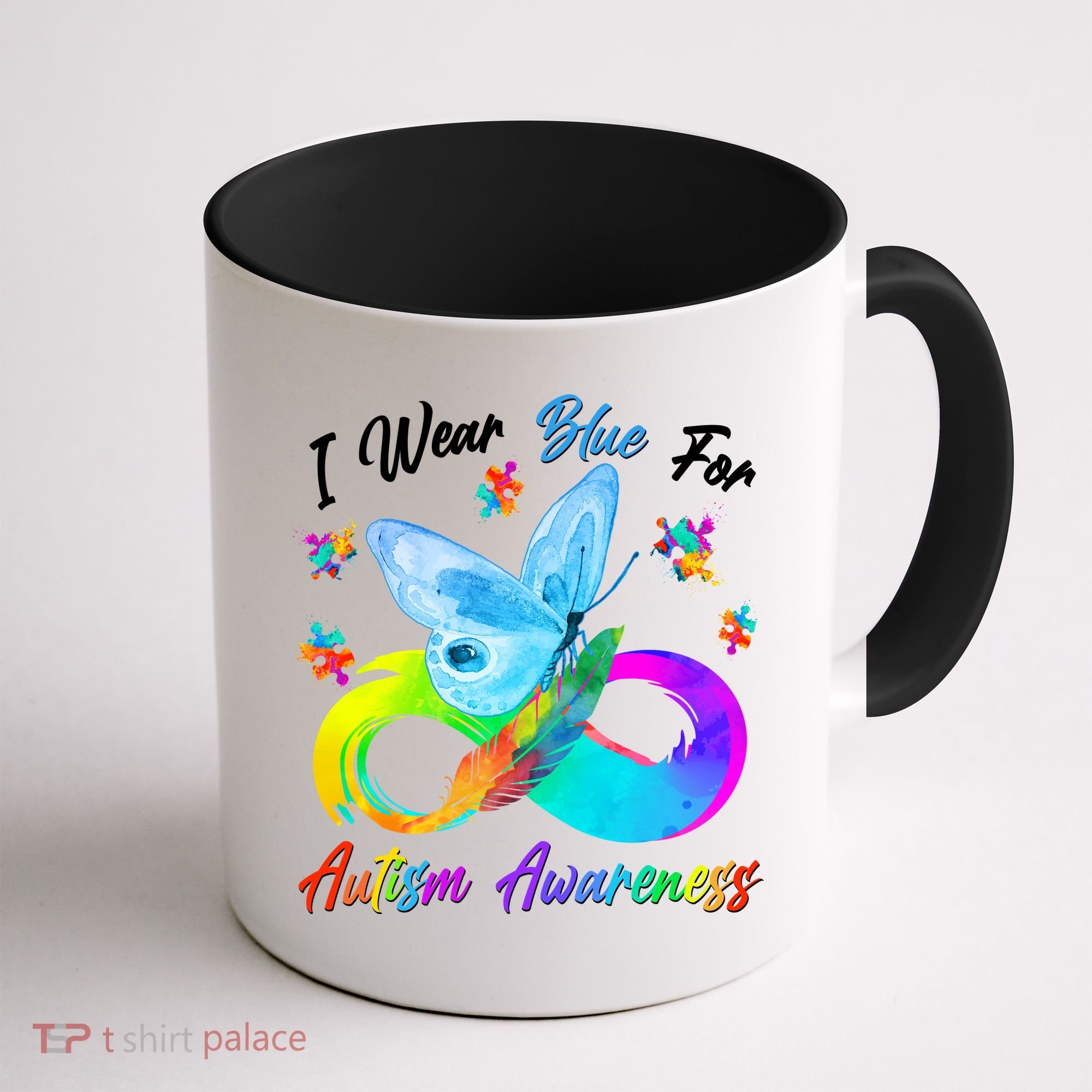 I Wear Blue For Autism Awareness Butterfly Infinity Rainbow  Coffee Mug