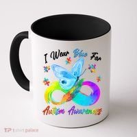 I Wear Blue For Autism Awareness Butterfly Infinity Rainbow  Coffee Mug thumb 0