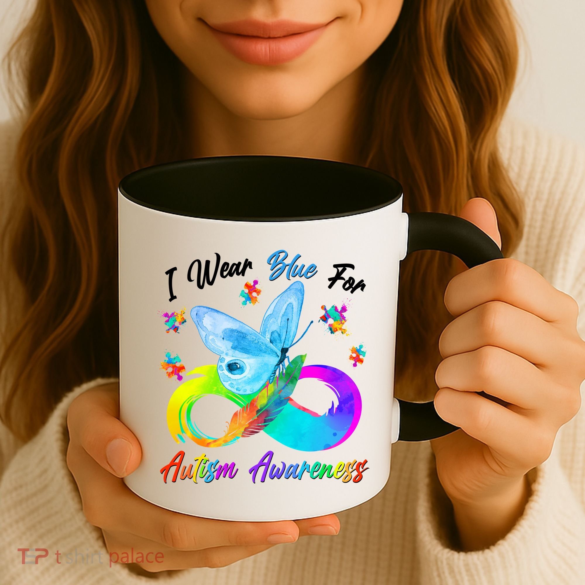 I Wear Blue For Autism Awareness Butterfly Infinity Rainbow  Coffee Mug
