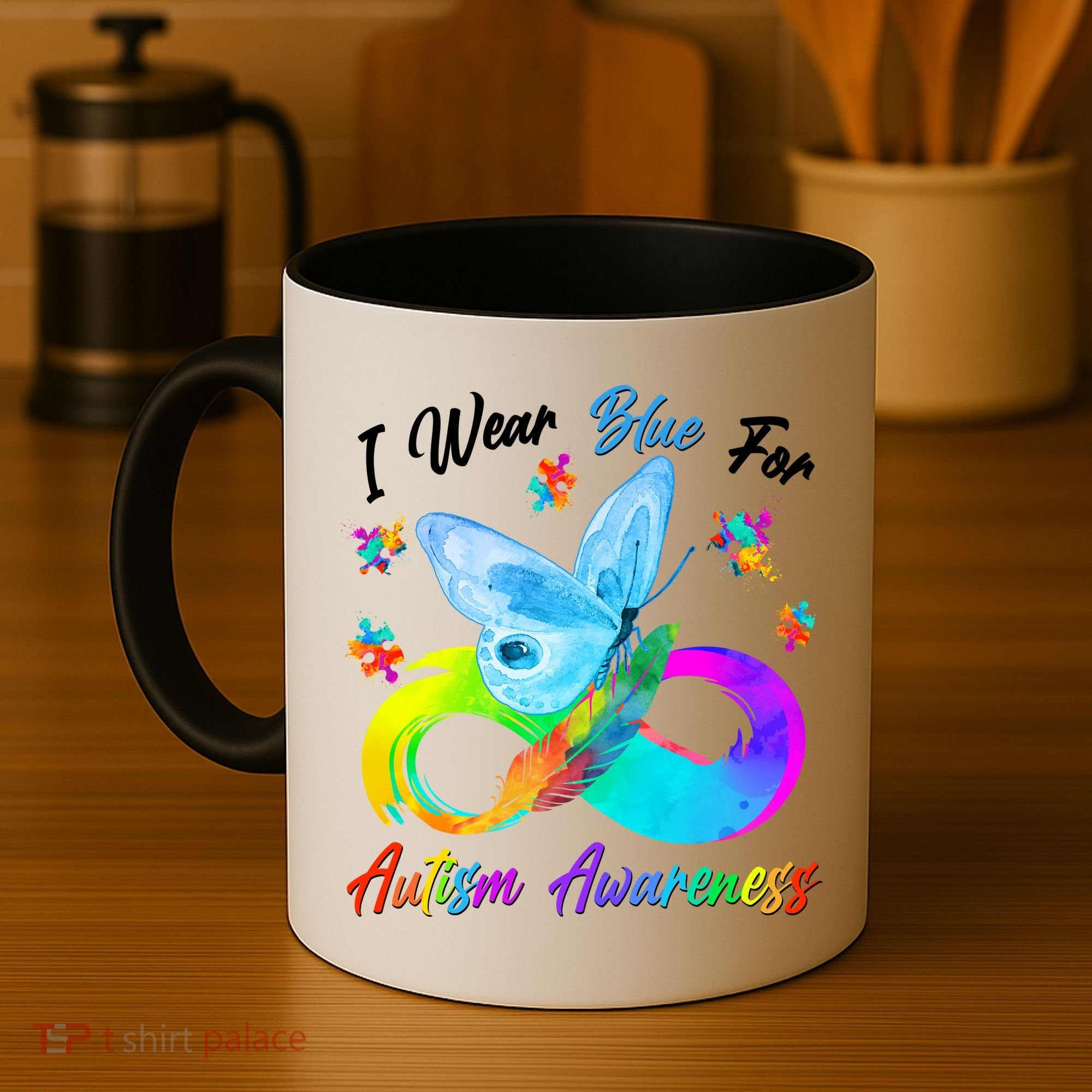 I Wear Blue For Autism Awareness Butterfly Infinity Rainbow  Coffee Mug