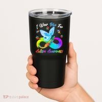 I Wear Blue For Autism Awareness Butterfly Infinity Rainbow  Tumbler thumb 2
