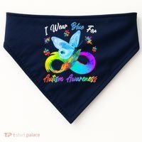 I Wear Blue For Autism Awareness Butterfly Infinity Rainbow  USA-Made Doggie Bandana thumb 0