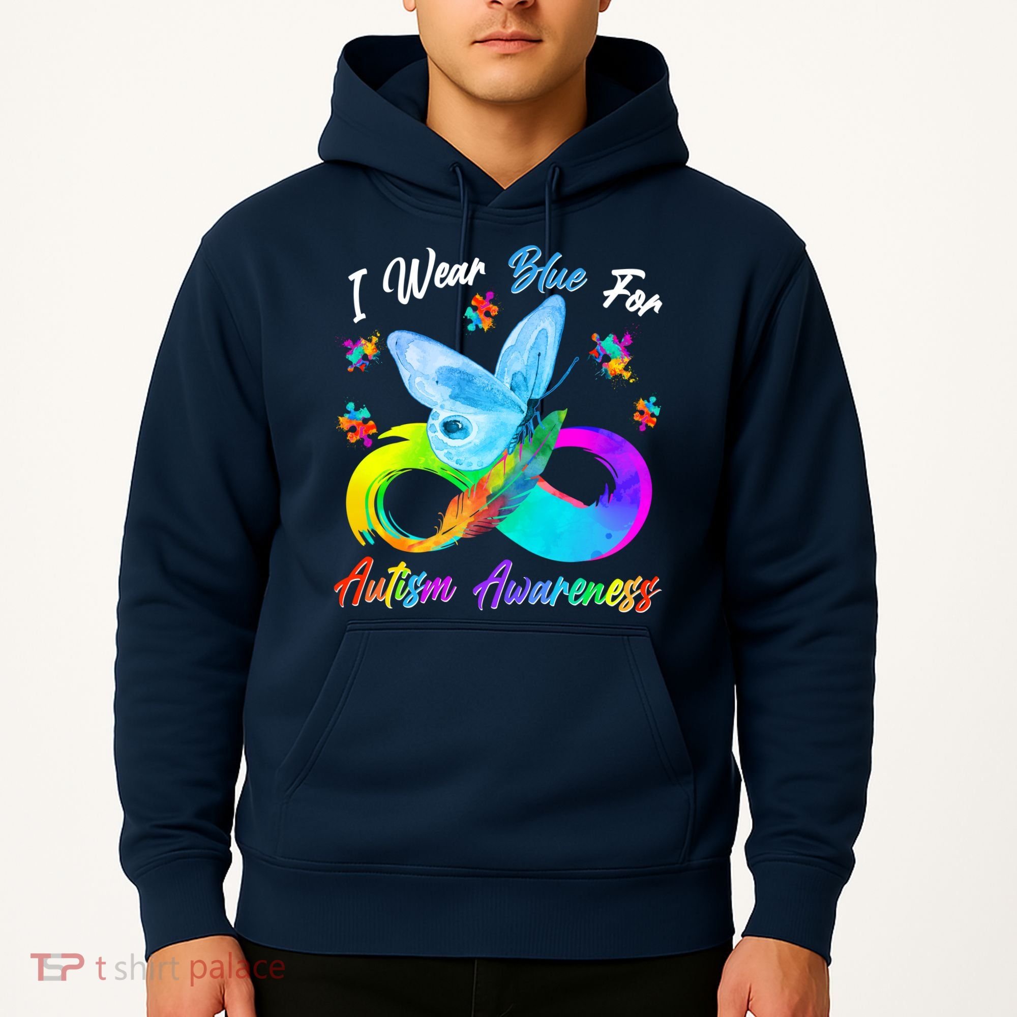 I Wear Blue For Autism Awareness Butterfly Infinity Rainbow  Hoodie
