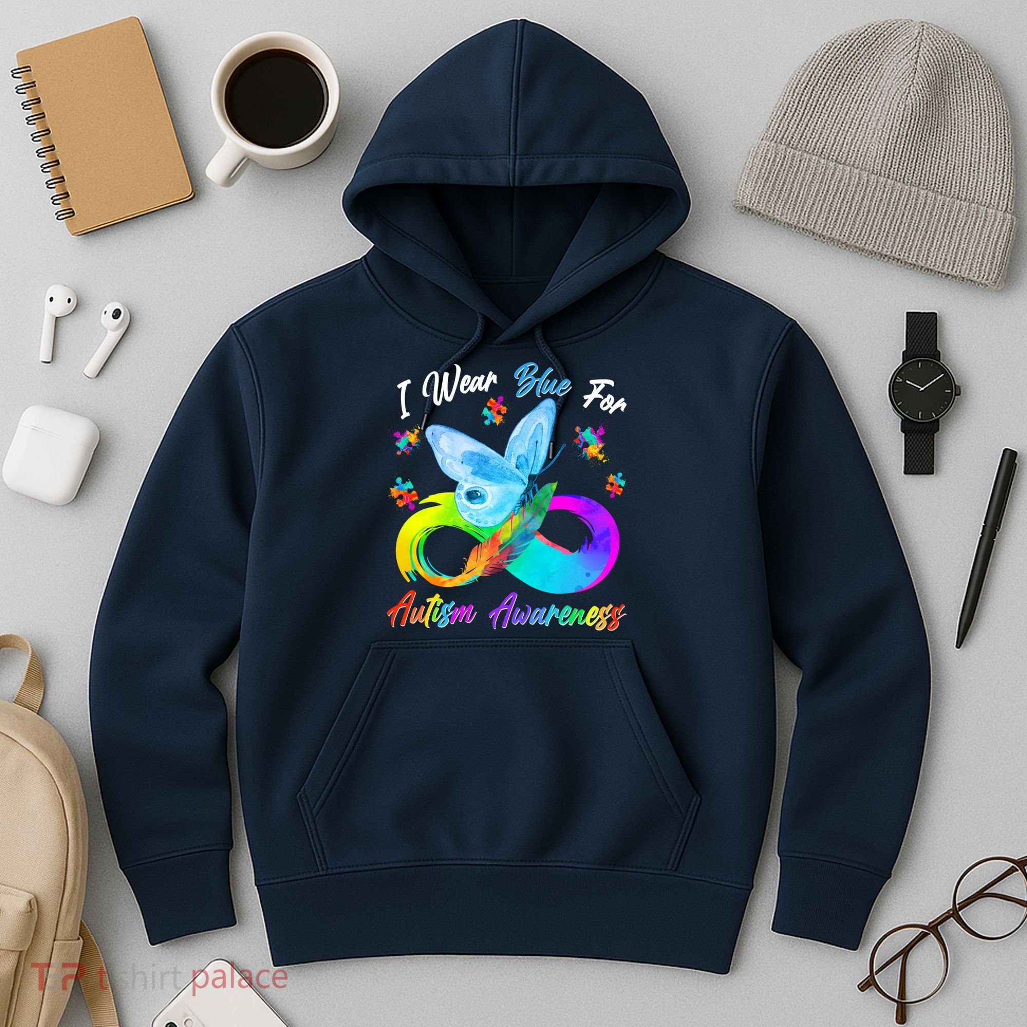 I Wear Blue For Autism Awareness Butterfly Infinity Rainbow  Hoodie