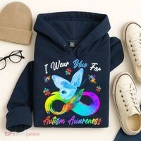 I Wear Blue For Autism Awareness Butterfly Infinity Rainbow  Hoodie thumb 4