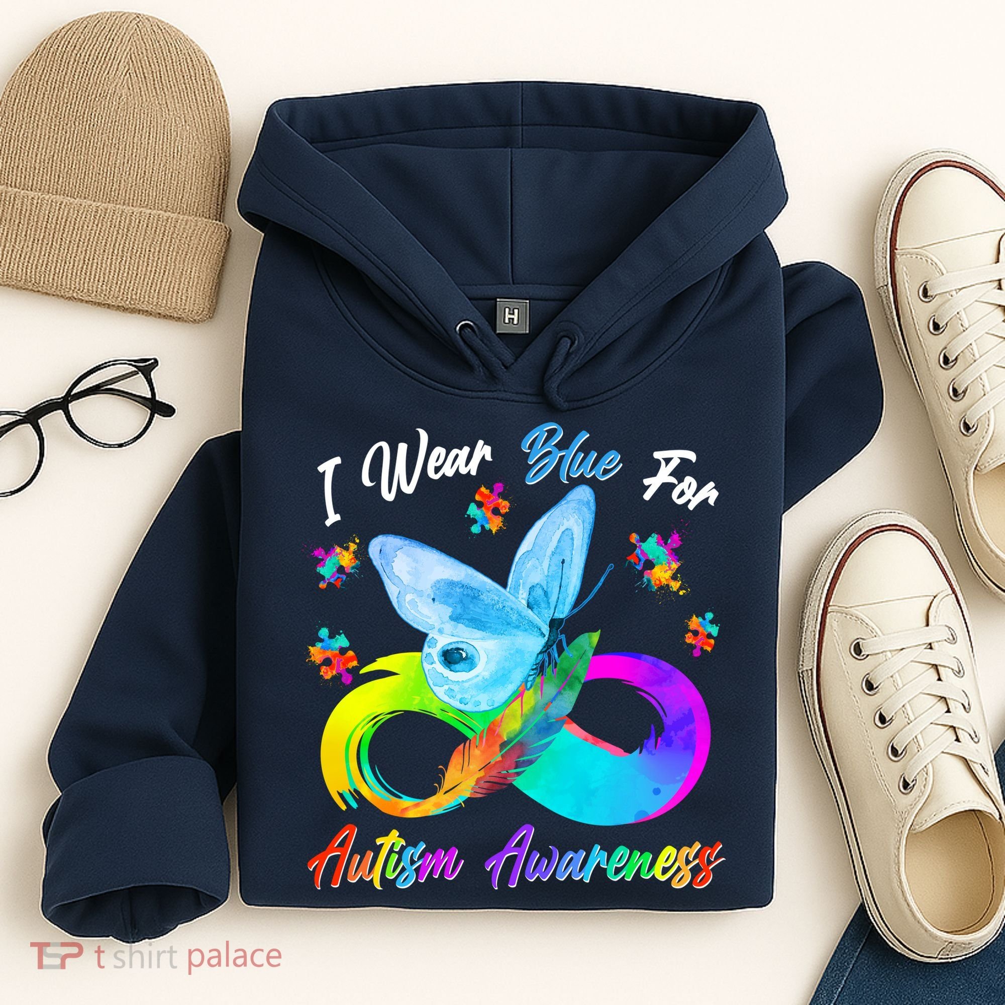 I Wear Blue For Autism Awareness Butterfly Infinity Rainbow  Hoodie