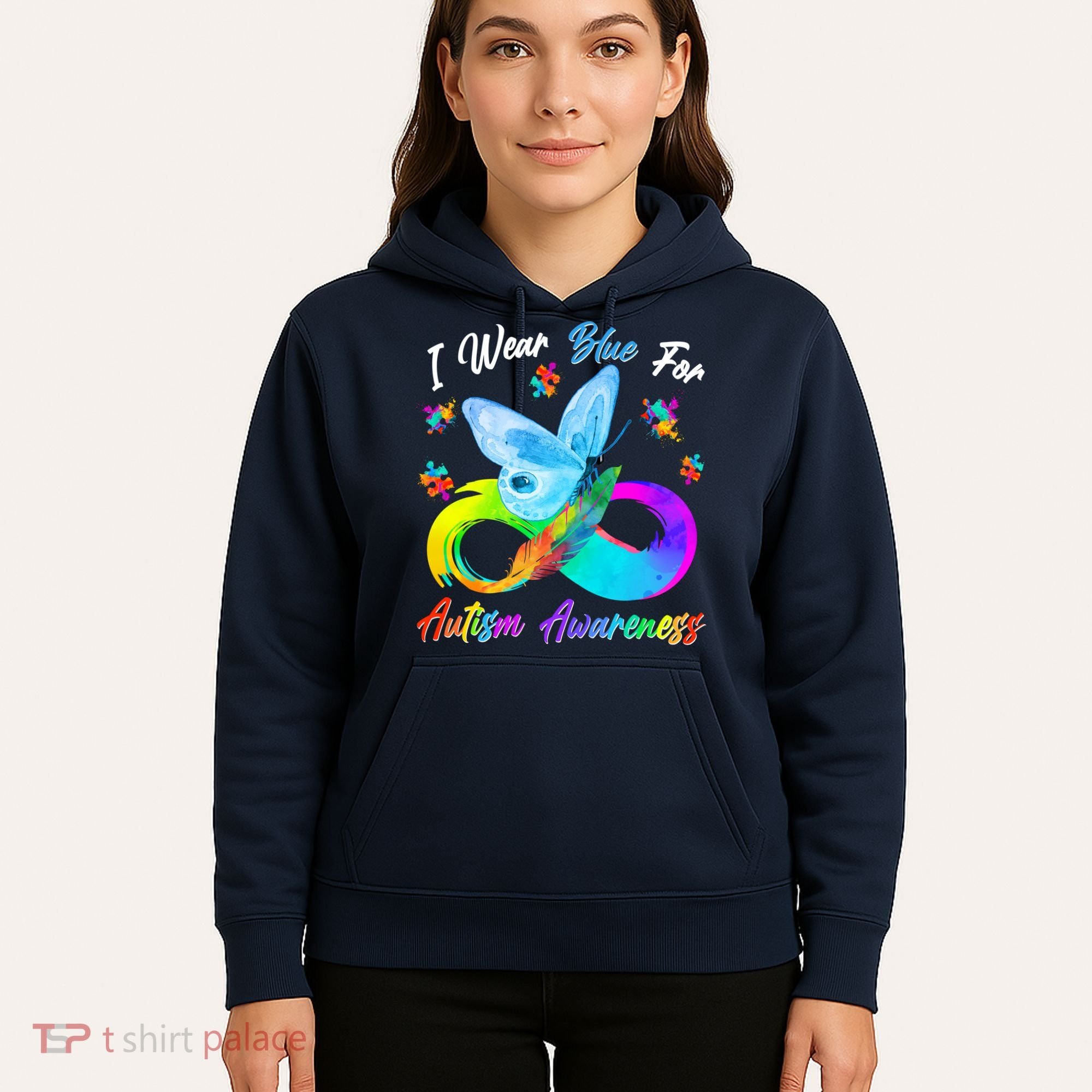 I Wear Blue For Autism Awareness Butterfly Infinity Rainbow  Hoodie