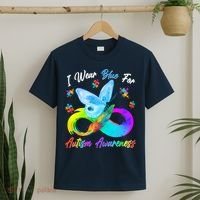 I Wear Blue For Autism Awareness Butterfly Infinity Rainbow  T-Shirt thumb 2